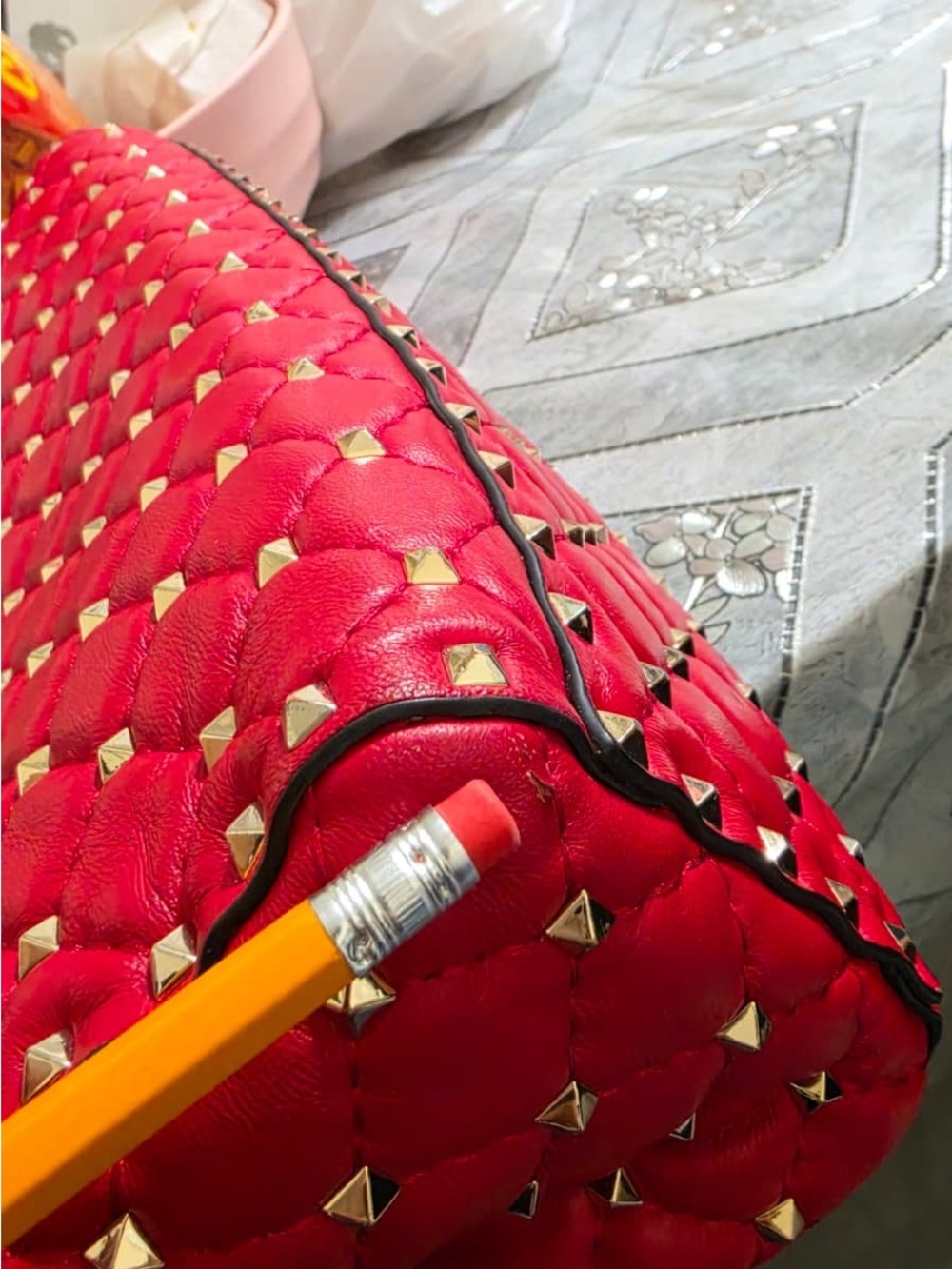 Valentino Garavani Large Rockstud Spike Red Leather Shoulder Bag - Picture 11 of 14